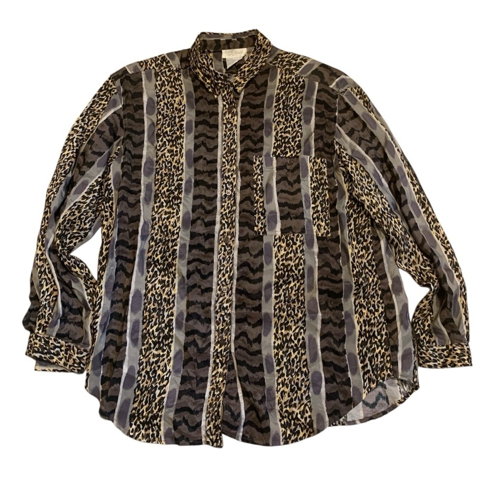 Vintage 90s K Arnold 100% Silk Zebra & Leopard Stripe Blouse - Size L